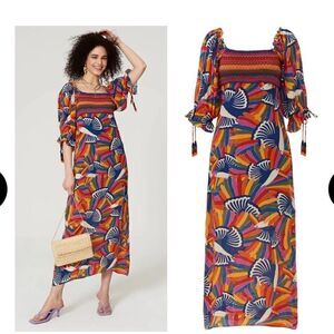 FARM Rio Rainbow Toucan Smocked Maxi size medium